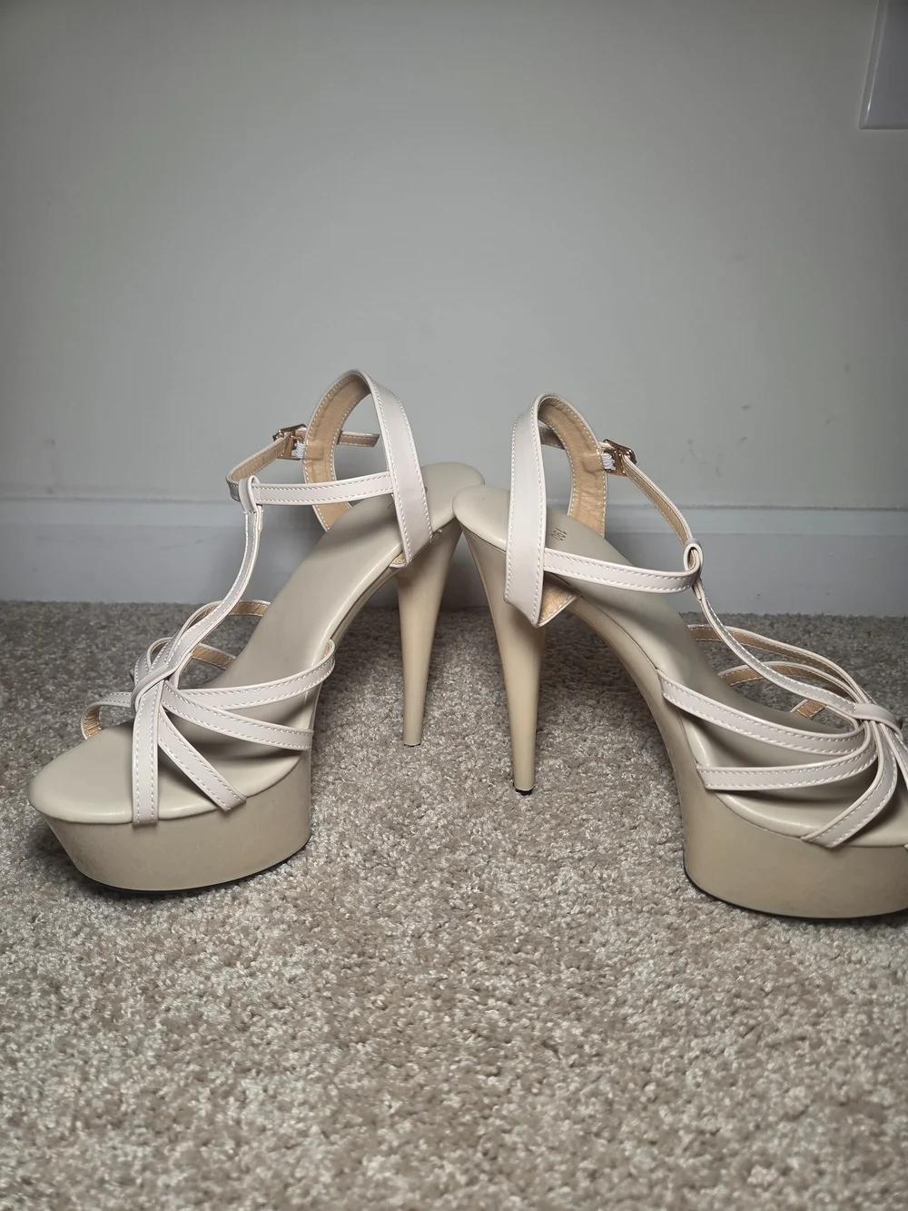 Strappy Platform High Heel Sandals - Nude